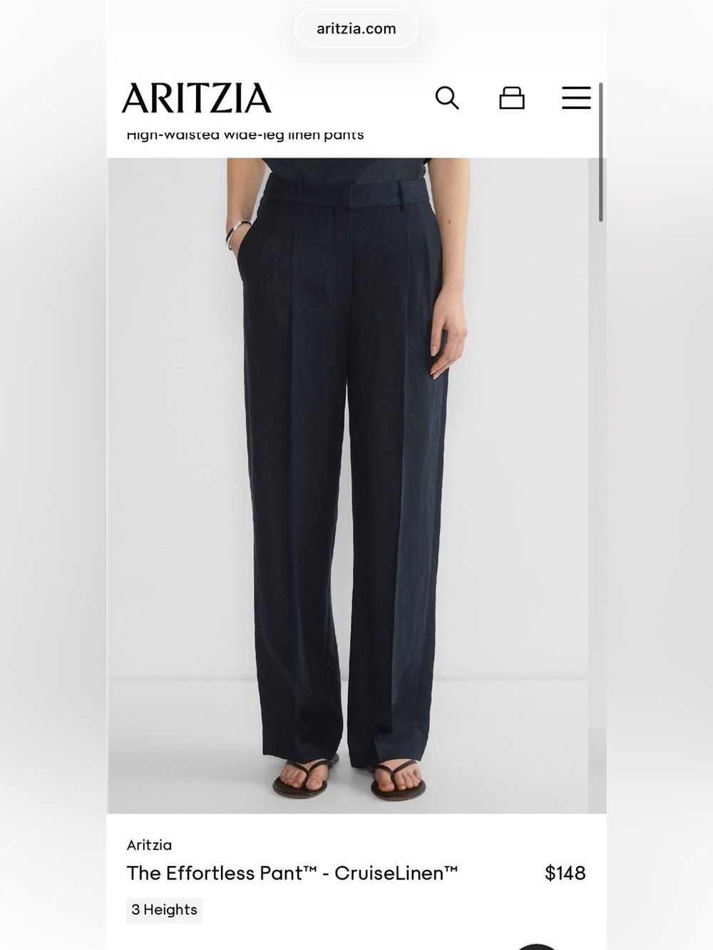 Aritzia Navy ‘The Effortless Pant’ Trousers